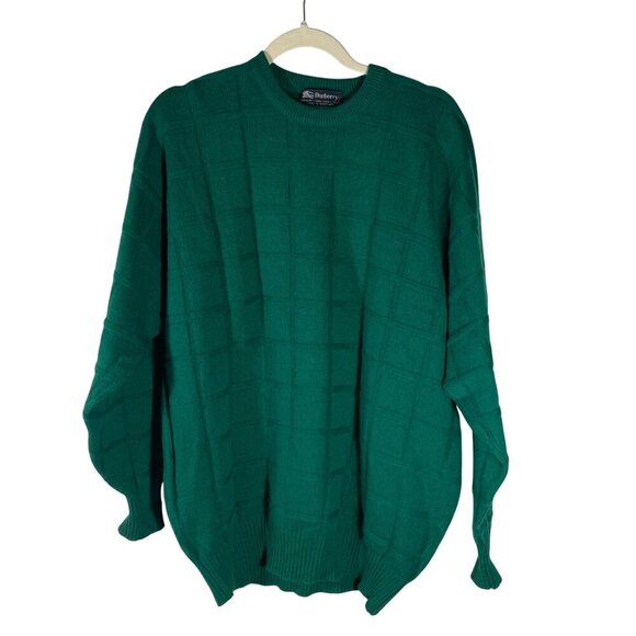 Vintage Burberrys Green Crewneck Sweater L Made In Scotland 66% Cashmere 34% Cot - Picture 1 of 9